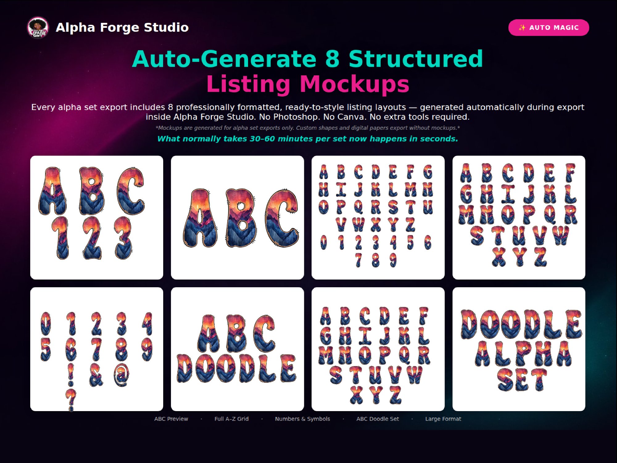 8 auto-generated listing mockup layouts created during export
