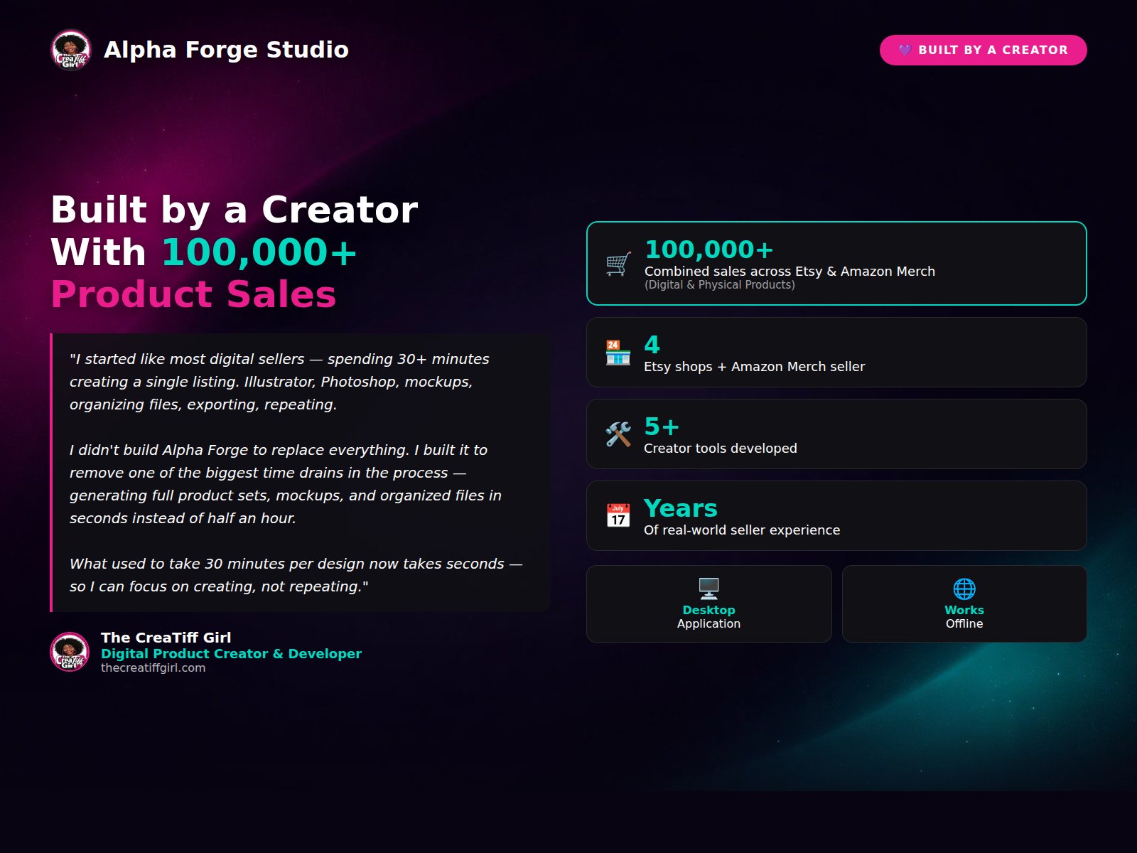 Built by a creator with 100,000+ product sales — The CreaTiff Girl