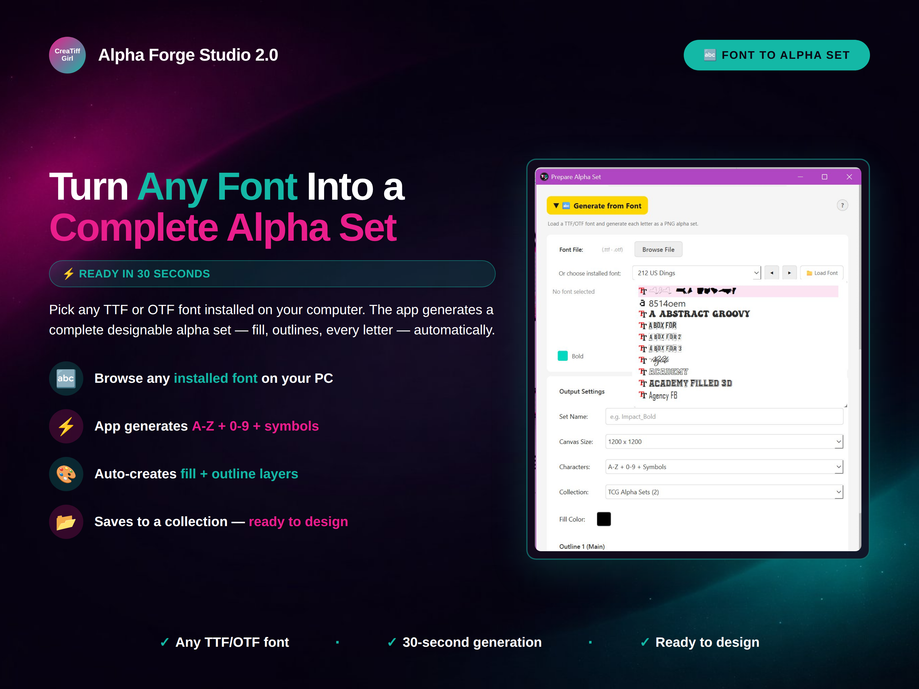 Font to Alpha Set — turn any installed font into a complete alpha set
